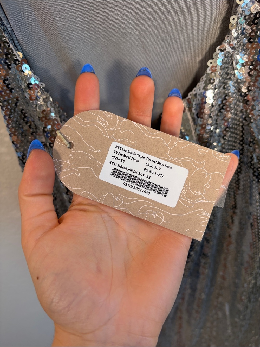 NWT MESHKI Adoria Sequin Cutout Maxi Dress in Silver - XS - Picture 8 of 9
